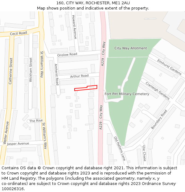 160, CITY WAY, ROCHESTER, ME1 2AU: Location map and indicative extent of plot