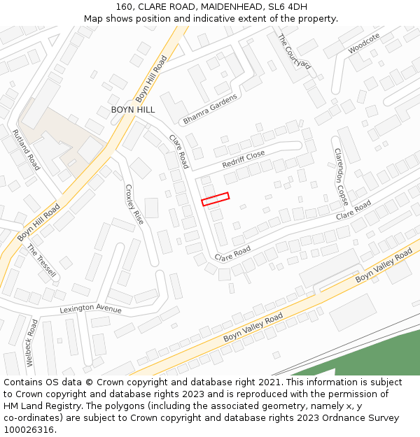 160, CLARE ROAD, MAIDENHEAD, SL6 4DH: Location map and indicative extent of plot