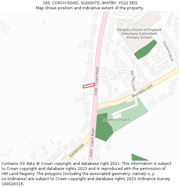 160, COACH ROAD, SLEIGHTS, WHITBY, YO22 5EQ: Location map and indicative extent of plot
