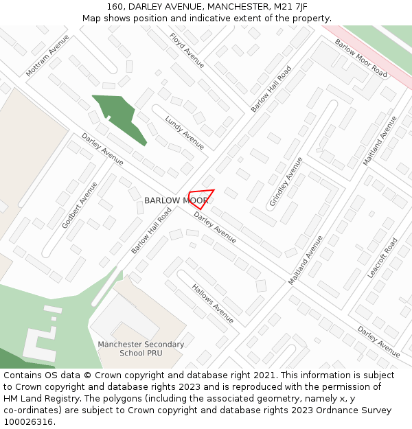 160, DARLEY AVENUE, MANCHESTER, M21 7JF: Location map and indicative extent of plot