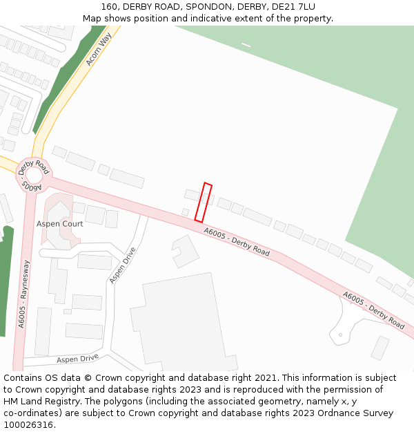 160, DERBY ROAD, SPONDON, DERBY, DE21 7LU: Location map and indicative extent of plot