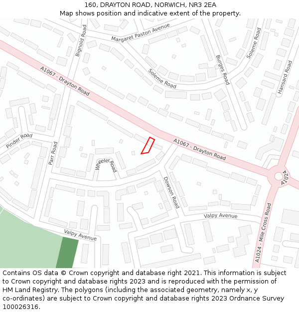 160, DRAYTON ROAD, NORWICH, NR3 2EA: Location map and indicative extent of plot