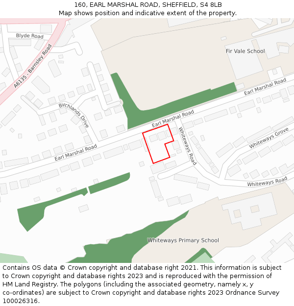 160, EARL MARSHAL ROAD, SHEFFIELD, S4 8LB: Location map and indicative extent of plot