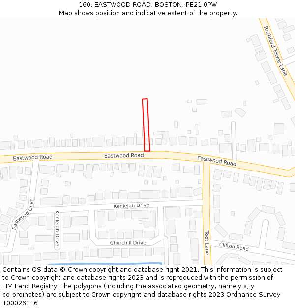 160, EASTWOOD ROAD, BOSTON, PE21 0PW: Location map and indicative extent of plot
