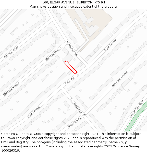 160, ELGAR AVENUE, SURBITON, KT5 9JT: Location map and indicative extent of plot