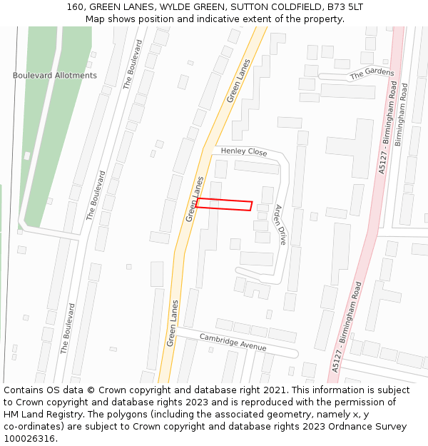 160, GREEN LANES, WYLDE GREEN, SUTTON COLDFIELD, B73 5LT: Location map and indicative extent of plot