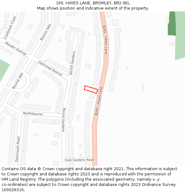 160, HAYES LANE, BROMLEY, BR2 9EL: Location map and indicative extent of plot