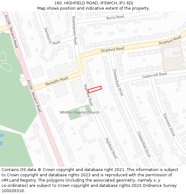 160, HIGHFIELD ROAD, IPSWICH, IP1 6DJ: Location map and indicative extent of plot