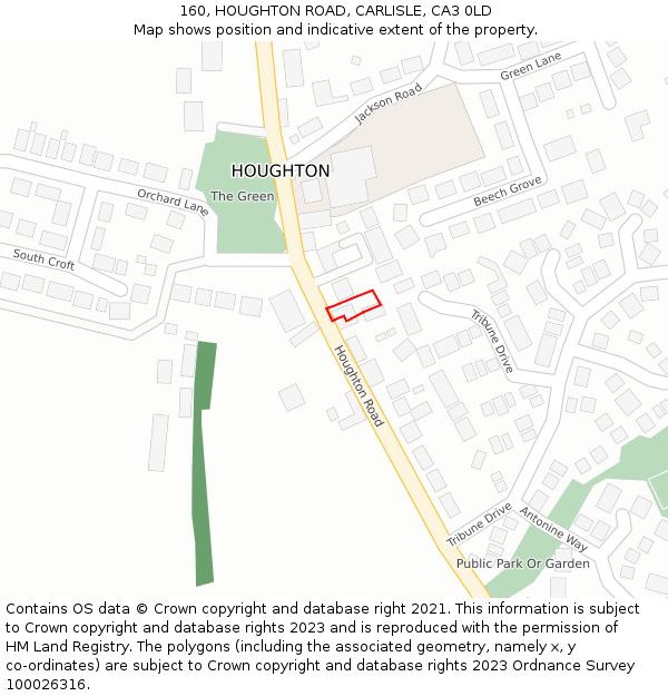 160, HOUGHTON ROAD, CARLISLE, CA3 0LD: Location map and indicative extent of plot