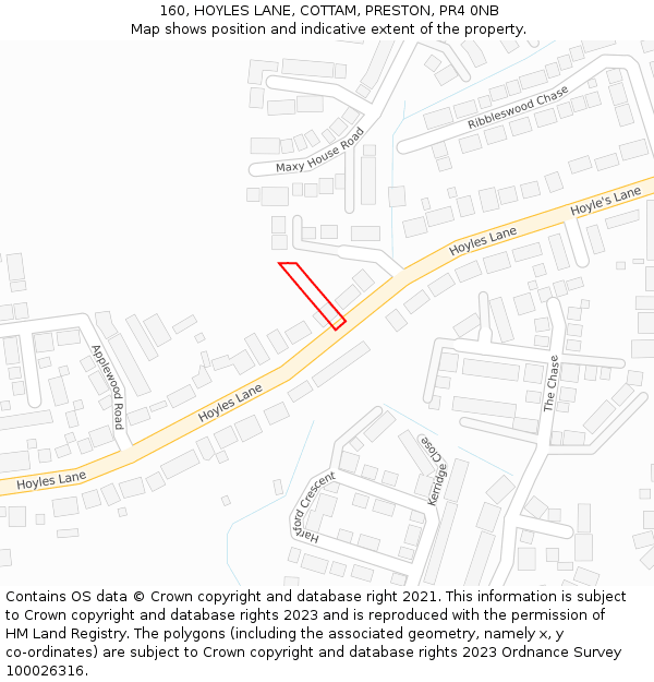 160, HOYLES LANE, COTTAM, PRESTON, PR4 0NB: Location map and indicative extent of plot