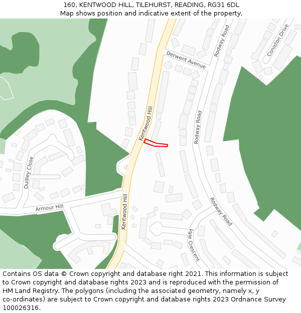 160, KENTWOOD HILL, TILEHURST, READING, RG31 6DL: Location map and indicative extent of plot