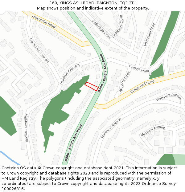 160, KINGS ASH ROAD, PAIGNTON, TQ3 3TU: Location map and indicative extent of plot