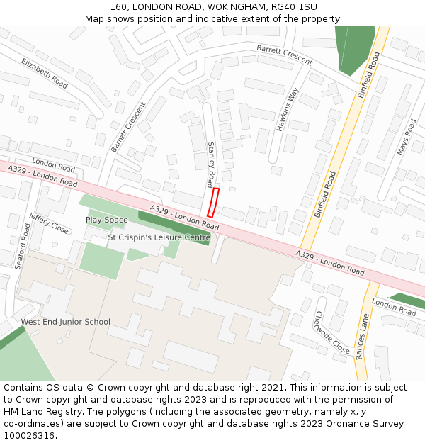 160, LONDON ROAD, WOKINGHAM, RG40 1SU: Location map and indicative extent of plot