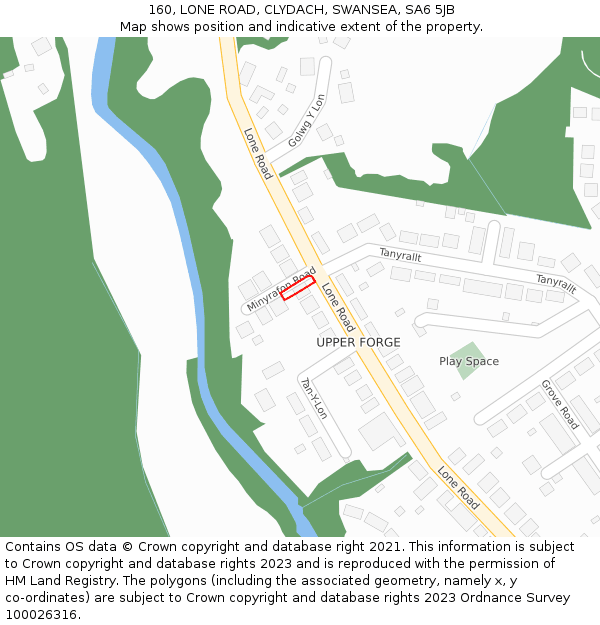 160, LONE ROAD, CLYDACH, SWANSEA, SA6 5JB: Location map and indicative extent of plot