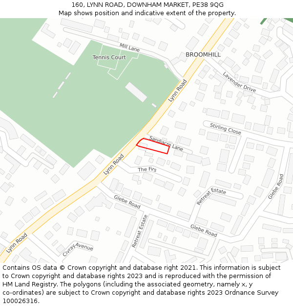 160, LYNN ROAD, DOWNHAM MARKET, PE38 9QG: Location map and indicative extent of plot