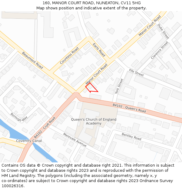 160, MANOR COURT ROAD, NUNEATON, CV11 5HG: Location map and indicative extent of plot
