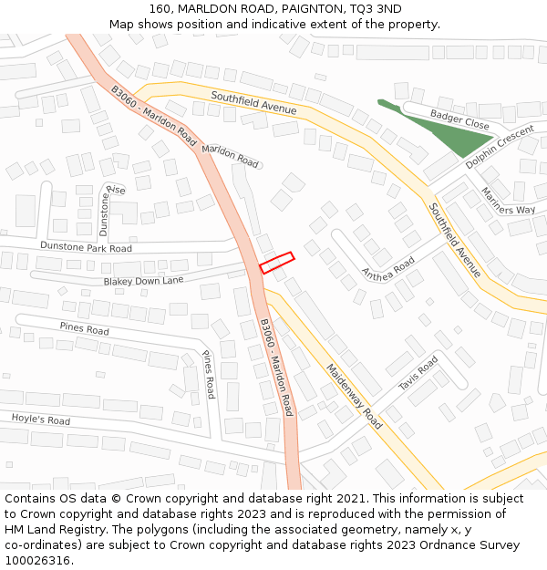 160, MARLDON ROAD, PAIGNTON, TQ3 3ND: Location map and indicative extent of plot