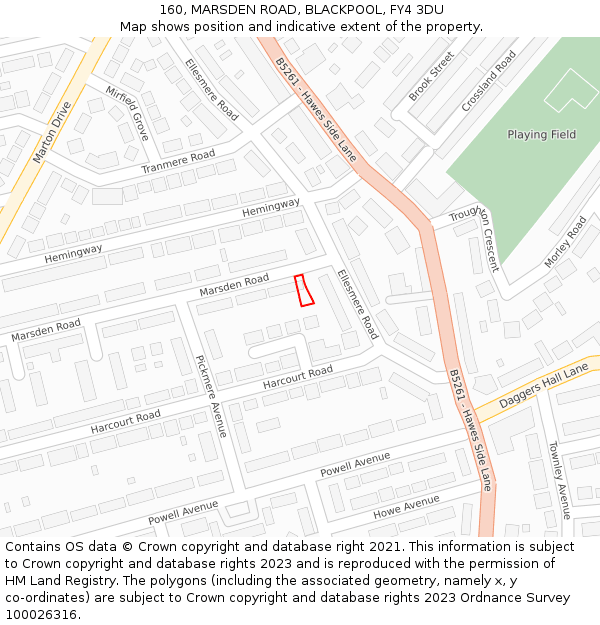 160, MARSDEN ROAD, BLACKPOOL, FY4 3DU: Location map and indicative extent of plot