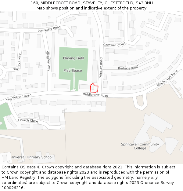 160, MIDDLECROFT ROAD, STAVELEY, CHESTERFIELD, S43 3NH: Location map and indicative extent of plot