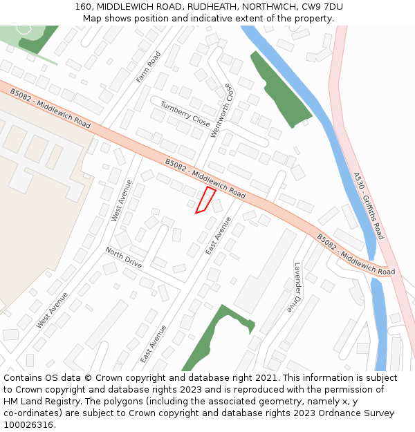 160, MIDDLEWICH ROAD, RUDHEATH, NORTHWICH, CW9 7DU: Location map and indicative extent of plot