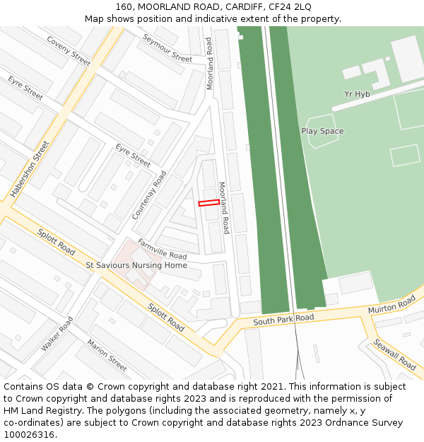 160, MOORLAND ROAD, CARDIFF, CF24 2LQ: Location map and indicative extent of plot