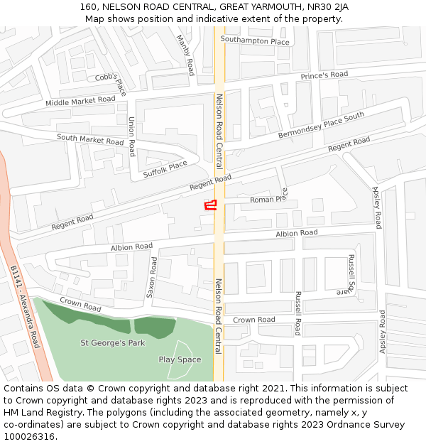160, NELSON ROAD CENTRAL, GREAT YARMOUTH, NR30 2JA: Location map and indicative extent of plot