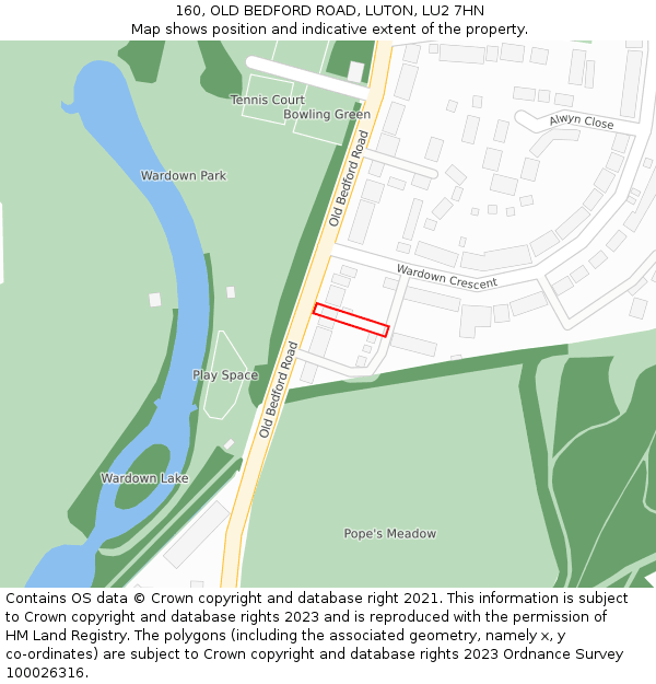 160, OLD BEDFORD ROAD, LUTON, LU2 7HN: Location map and indicative extent of plot