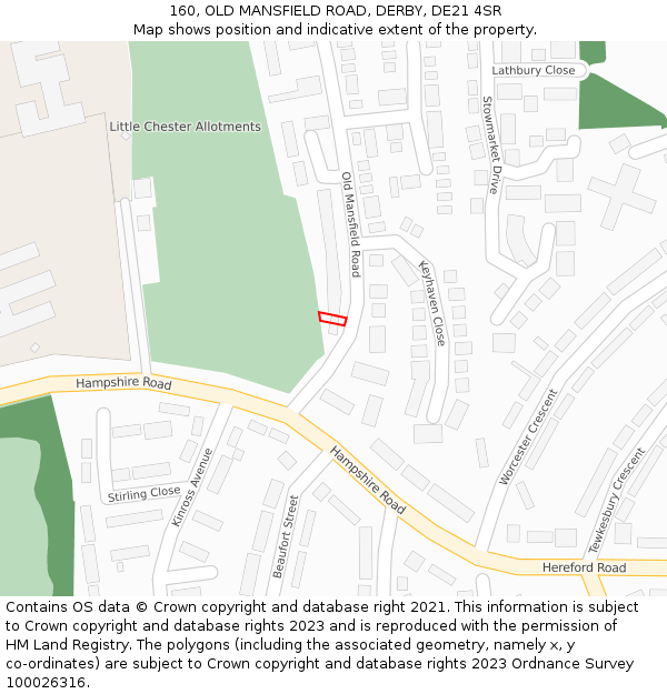160, OLD MANSFIELD ROAD, DERBY, DE21 4SR: Location map and indicative extent of plot