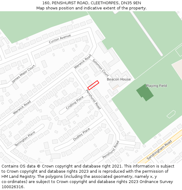 160, PENSHURST ROAD, CLEETHORPES, DN35 9EN: Location map and indicative extent of plot