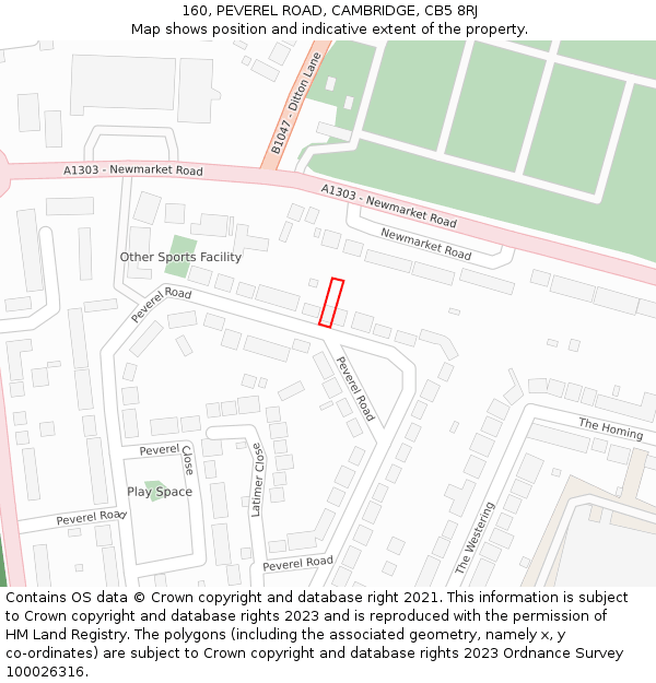 160, PEVEREL ROAD, CAMBRIDGE, CB5 8RJ: Location map and indicative extent of plot