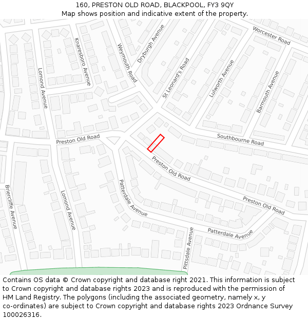 160, PRESTON OLD ROAD, BLACKPOOL, FY3 9QY: Location map and indicative extent of plot