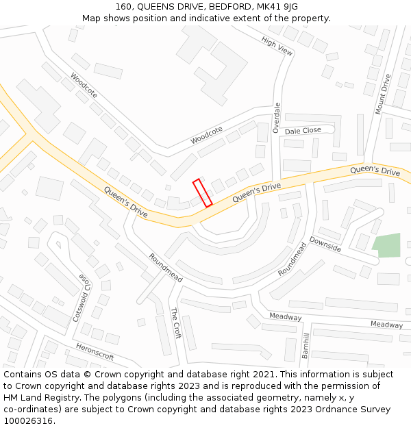 160, QUEENS DRIVE, BEDFORD, MK41 9JG: Location map and indicative extent of plot