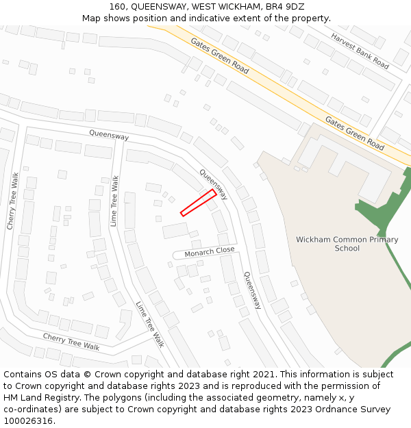 160, QUEENSWAY, WEST WICKHAM, BR4 9DZ: Location map and indicative extent of plot
