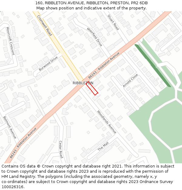 160, RIBBLETON AVENUE, RIBBLETON, PRESTON, PR2 6DB: Location map and indicative extent of plot