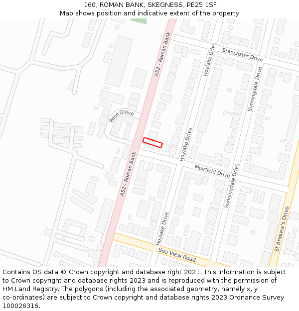 160, ROMAN BANK, SKEGNESS, PE25 1SF: Location map and indicative extent of plot