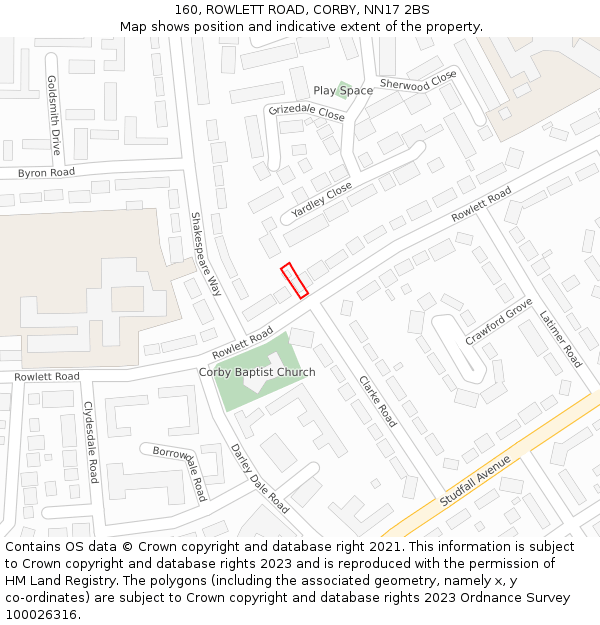 160, ROWLETT ROAD, CORBY, NN17 2BS: Location map and indicative extent of plot