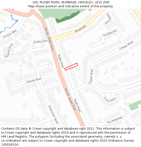 160, RUGBY ROAD, BURBAGE, HINCKLEY, LE10 2ND: Location map and indicative extent of plot