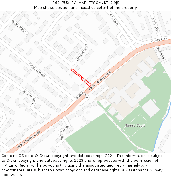 160, RUXLEY LANE, EPSOM, KT19 9JS: Location map and indicative extent of plot