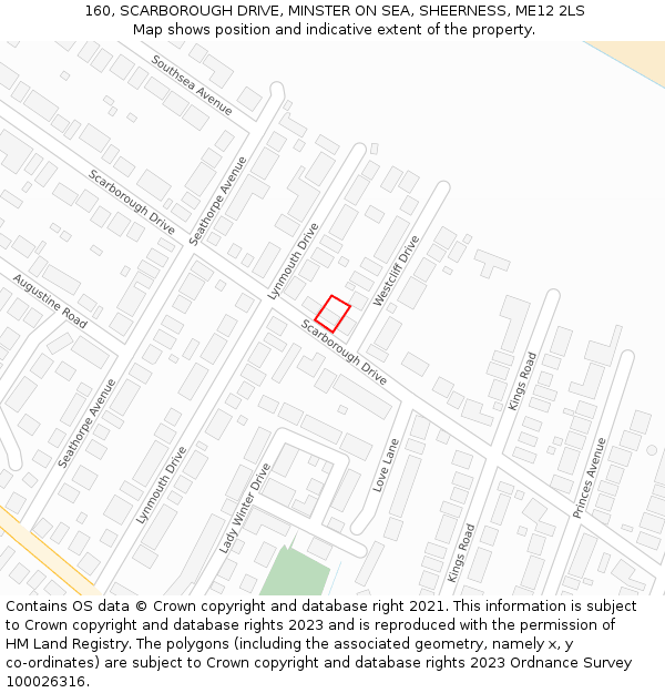 160, SCARBOROUGH DRIVE, MINSTER ON SEA, SHEERNESS, ME12 2LS: Location map and indicative extent of plot