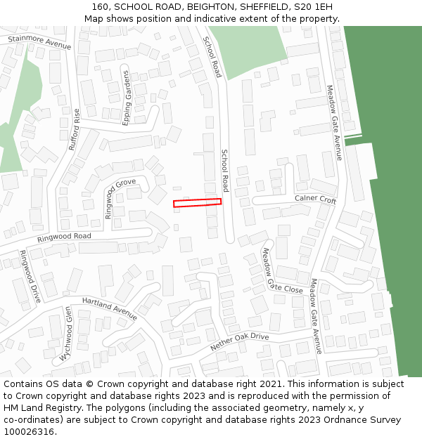 160, SCHOOL ROAD, BEIGHTON, SHEFFIELD, S20 1EH: Location map and indicative extent of plot
