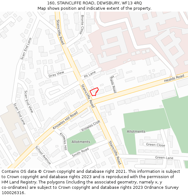 160, STAINCLIFFE ROAD, DEWSBURY, WF13 4RQ: Location map and indicative extent of plot