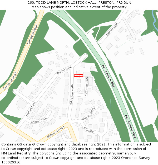 160, TODD LANE NORTH, LOSTOCK HALL, PRESTON, PR5 5UN: Location map and indicative extent of plot