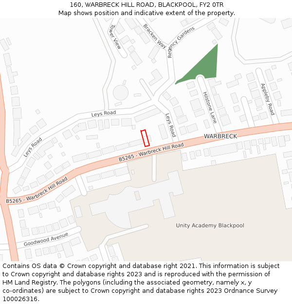 160, WARBRECK HILL ROAD, BLACKPOOL, FY2 0TR: Location map and indicative extent of plot