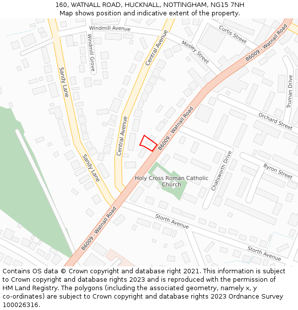 160, WATNALL ROAD, HUCKNALL, NOTTINGHAM, NG15 7NH: Location map and indicative extent of plot