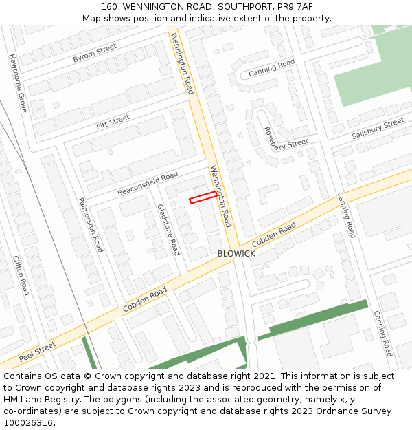 160, WENNINGTON ROAD, SOUTHPORT, PR9 7AF: Location map and indicative extent of plot