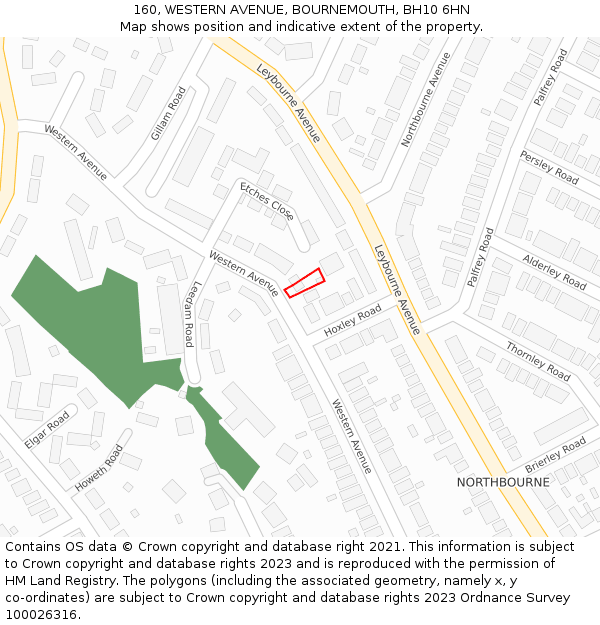160, WESTERN AVENUE, BOURNEMOUTH, BH10 6HN: Location map and indicative extent of plot