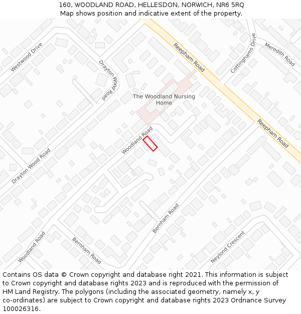 160, WOODLAND ROAD, HELLESDON, NORWICH, NR6 5RQ: Location map and indicative extent of plot