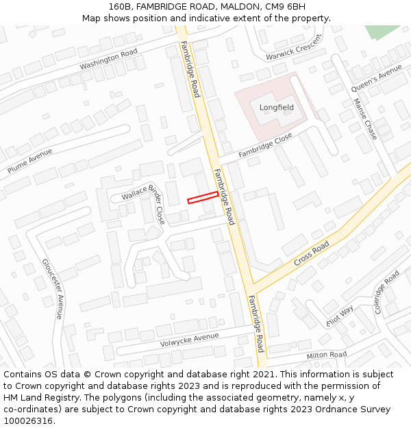 160B, FAMBRIDGE ROAD, MALDON, CM9 6BH: Location map and indicative extent of plot