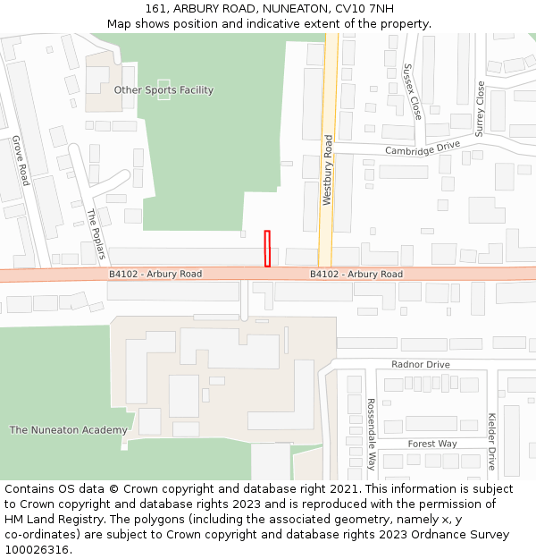 161, ARBURY ROAD, NUNEATON, CV10 7NH: Location map and indicative extent of plot