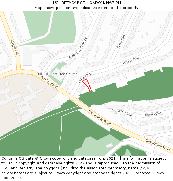161, BITTACY RISE, LONDON, NW7 2HJ: Location map and indicative extent of plot